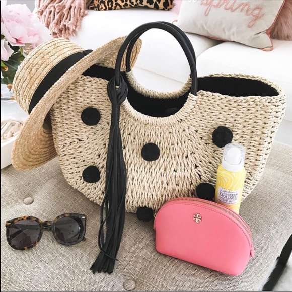 Rebecca Minkoff Handbags - REBECCA MINKOFF STRAW POM POM TASSEL BEACH TOTE